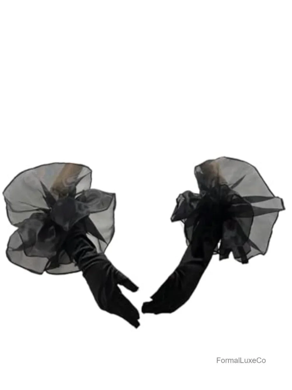 Women's Long Gloves Oversized Tulle Mesh Ruffle Trim Party Prom Opera